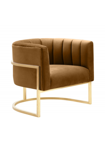 Caramel Velvet Contemporary Modern Gold Frame Chair