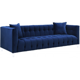 Blue Velvet Button Tufted Sofa Acrylic Legs