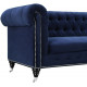 Dark Blue Velvet Silver Nailhead Chesterfield Tufted Sofa