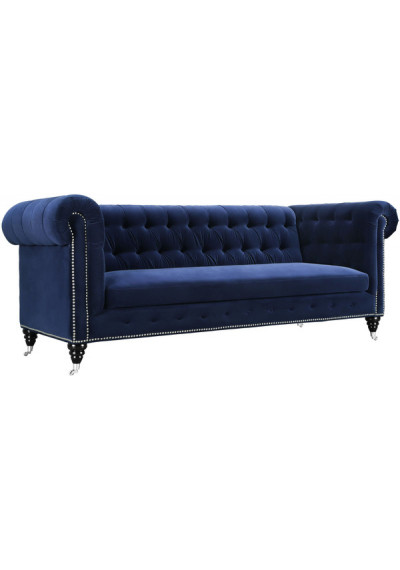 Dark Blue Velvet Silver Nailhead Chesterfield Tufted Sofa