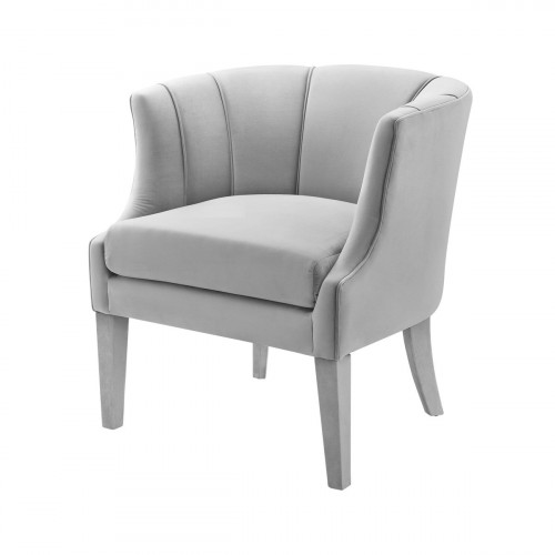 Light Grey Velvet Piped Stitching Accent Chair