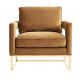 Modern Rich Caramel Velvet Gold Legs Lounge Chair