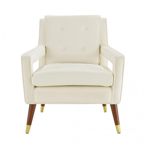 Luscious Cream Velvet Mid-Century Arm Chair