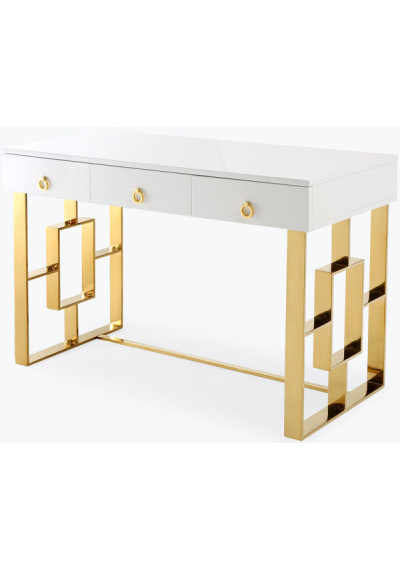 Glam White Lacquer Gold Base Desk