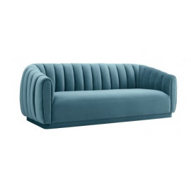 Ocean Blue Velvet All Over Channel Tufted Sofa 
