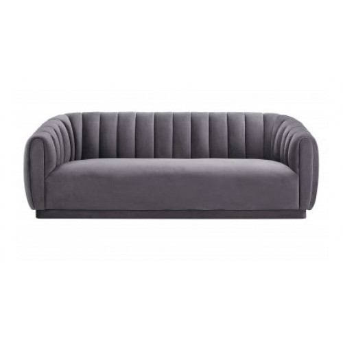 Grey Velvet All Over Channel Tufted Sofa 