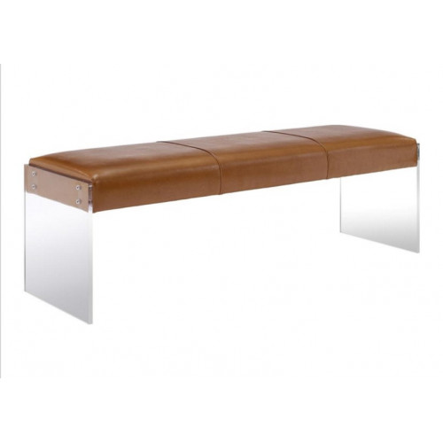 Brown Soft Leather Bench Flat Acrylic Legs