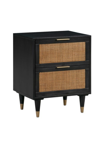 Black Wood Rattan Cane Accent Table Night Stand