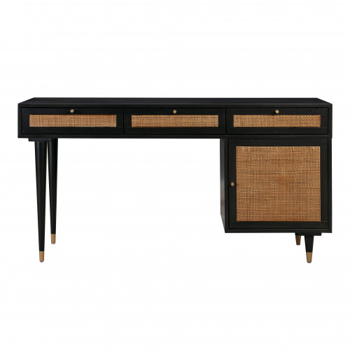 Black Desk with Natural Rattan Cane Accents