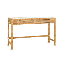Naturall Wood and Woven Rattan Desk 