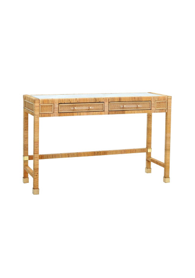 Naturall Wood and Woven Rattan Desk 