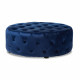 Blue Velvet All Over Tufted Round Coffee Table Ottoman 