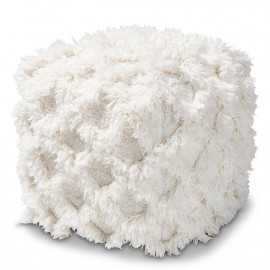 Ivory Shaggy Handwoven Diamond Shapes Square Pouf Footstool