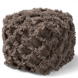 Taupe Shaggy Handwoven Diamond Shapes Square Pouf 