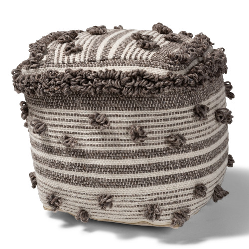 Brown & Cream Handwoven Square Pouf with Knot Embellishments
