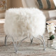 White Faux Fur Top Footstool Ottoman Silver Geometric Base