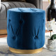 Blue Velvet Tufted Round Footstool Ottoman Gold Base