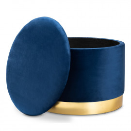 Blue Velvet Round Storage Footstool Ottoman Gold Base