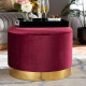 Red Burgundy Velvet Round Storage Footstool Ottoman Gold Base