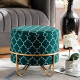 Green Velvet White Quatrefoil Design Round Footstool Ottoman Gold Base