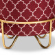 Red Burgundy Velvet White Quatrefoil Design Round Footstool Ottoman Gold Base