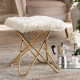 White Faux Fur Furry Top Footstool Ottoman Gold Paperclip  Base