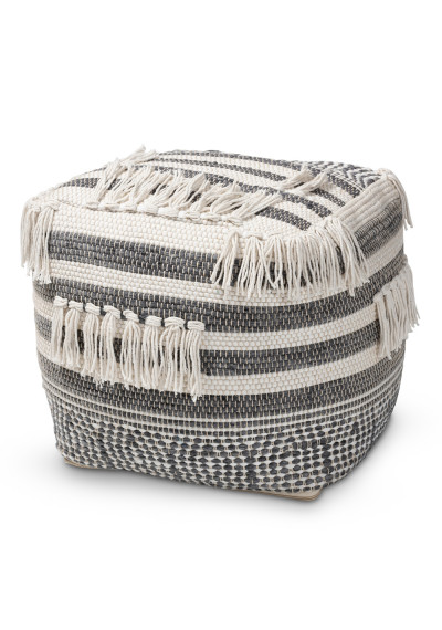 Grey & Cream Handwoven Funky Design Square Pouf Footstool