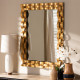 Gold Metal Wavy Strips Rectangle Wall Mirror