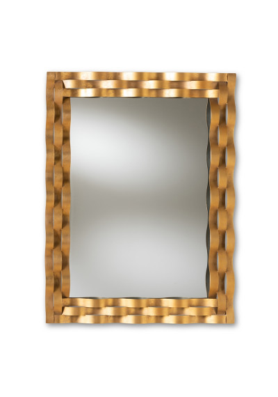 Gold Metal Wavy Strips Rectangle Wall Mirror