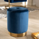 Blue Velvet Top Tuft Round Footstool Ottoman Gold Base