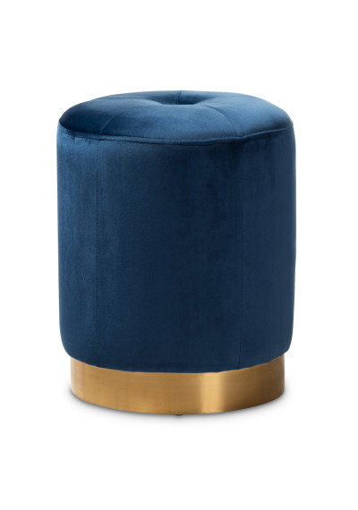 Blue Velvet Top Tuft Round Footstool Ottoman Gold Base