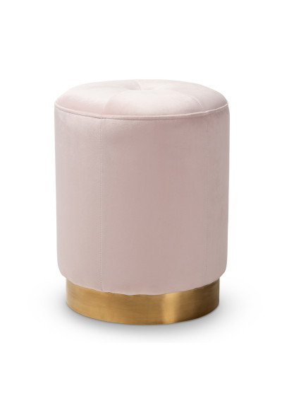 Pink Blush Velvet Top Tuft Round Footstool Ottoman Gold Base