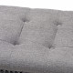 Grey Linen Fabric Black Studded Tufted Unique Bench