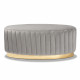 Grey Velvet Channel Tufted Oval Coffee Table Ottoman 