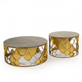 Drips of Gold & Stone Top Coffee Table Set of 2