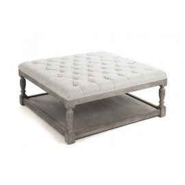 Square Tufted Ottoman Reclaimed Wood Frame