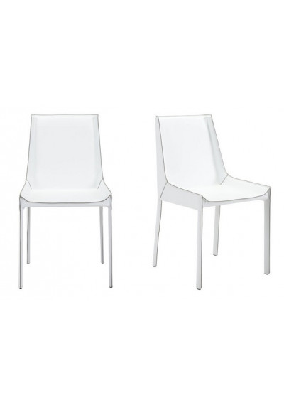 White Recycled Leather Dining Chair Set of 2