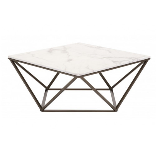 Square White Marble Geometric Dark Brass Base Coffee Table