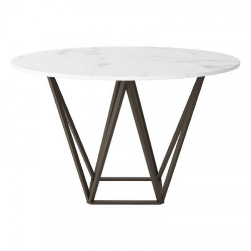 Brass Geometric Base White Marble Top Dining Table