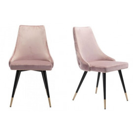 Blush Pink Velvet Back Button Tufted Dining Chair Set 2