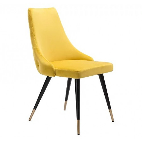 Yellow Velvet Back Button Tufted Dining Accent Chair Set 2