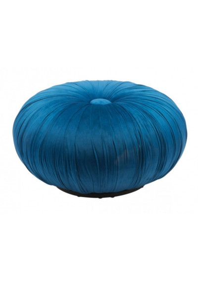 Blue Velvet Round Center Tuft Ottoman Pouf