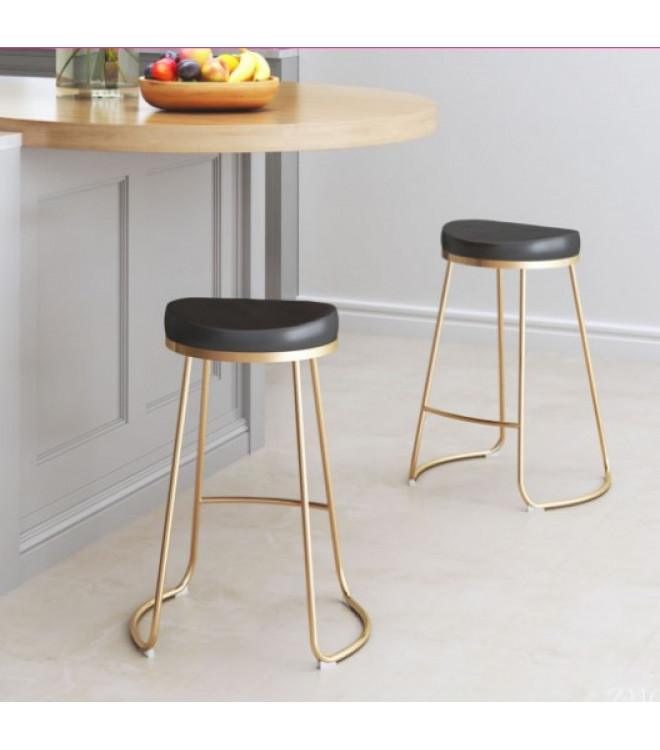 Black Eco Leather Backless Gold Base, Black And Gold Leather Counter Stools