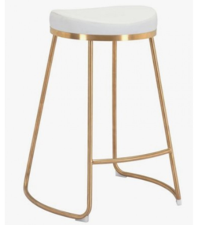 White Eco Leather Backless Gold Base, Leather Director Bar Stools