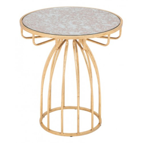 Mirror Top Gold Metal Ornate Cage Base Accent Side Table