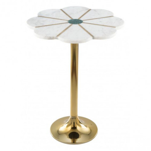 Flower Top White Marble Gold Stem Base Accent Side Table