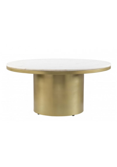 Round Cylinder Metal Base White Marble Top Coffee Cocktail Table