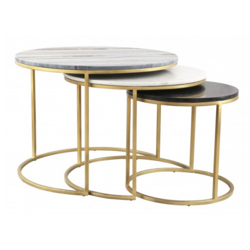 Round Marble Tops Brass Base Coffee Cocktail Nesting Tables