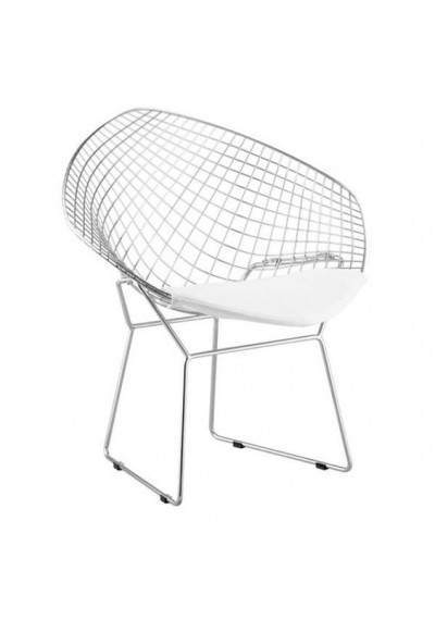 Chrome Netted Chair White Seat Set 2