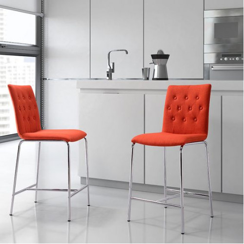 Tangerine Button Tufted Counter Chair Set 2